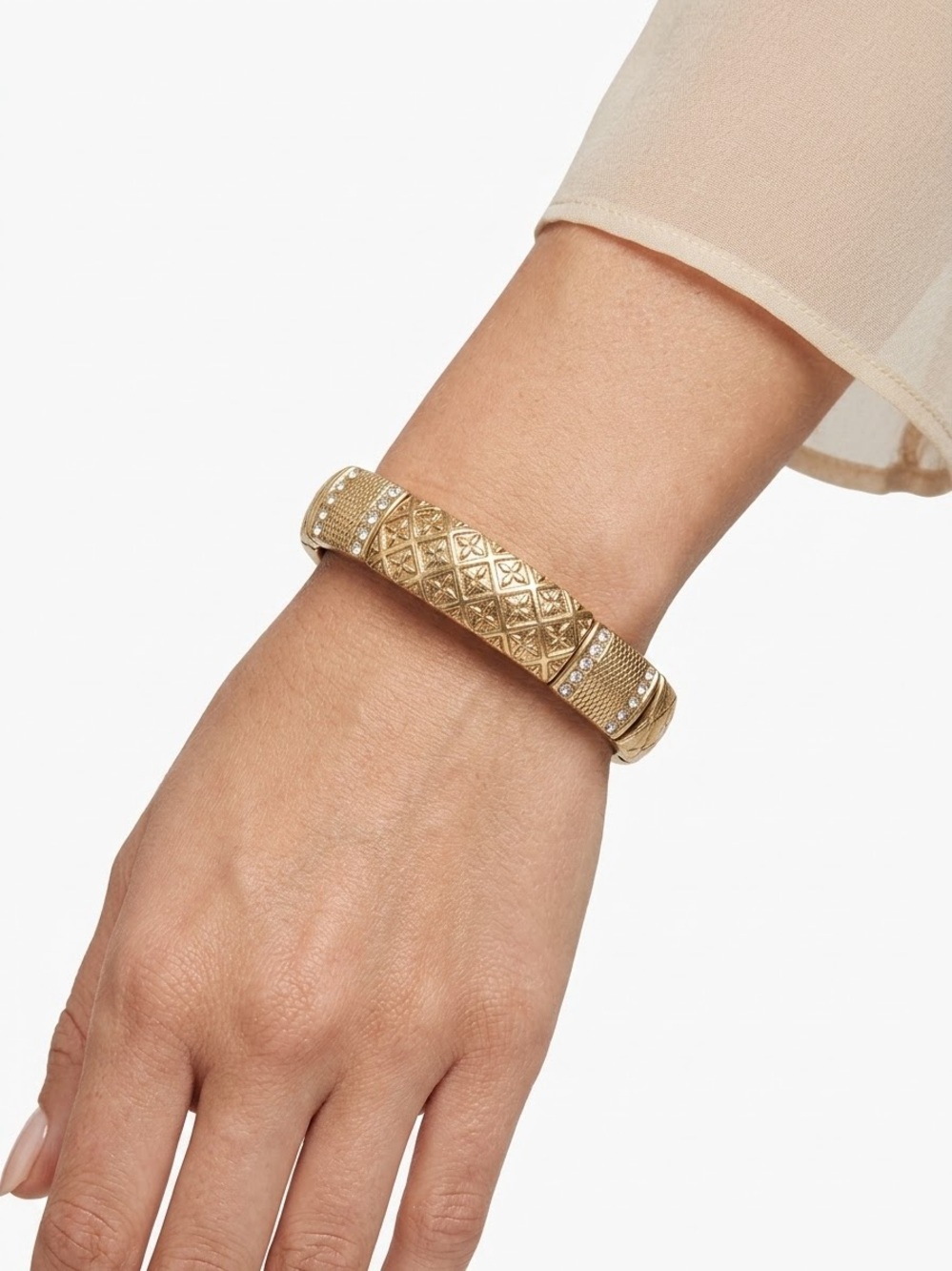 Lia Sophia Gold Textured Hinged Bangle Bracelet elastic